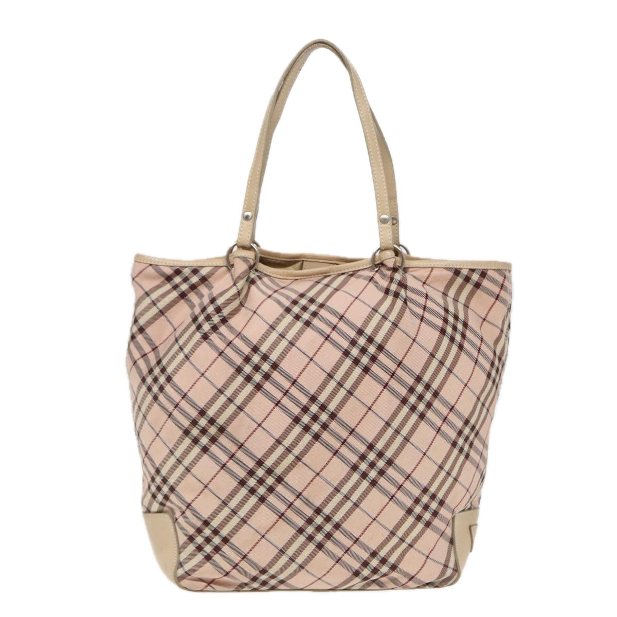 BURBERRY Nova Check Blue Label Tote Bag Nylon Beige Pink Silver Auth ti2039