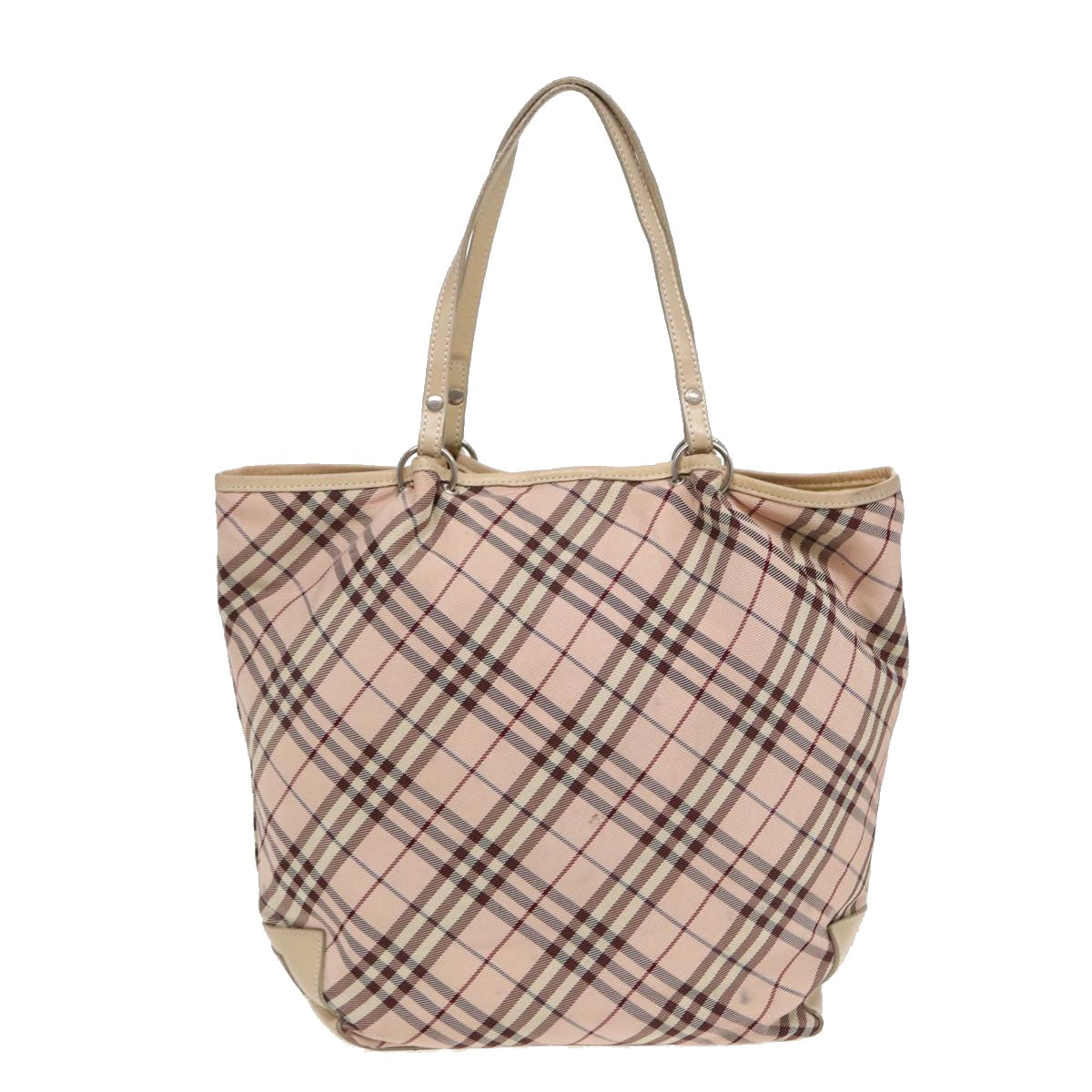 BURBERRY Nova Check Blue Label Tote Bag Nylon Beige Pink Silver Auth ti2039 - 0