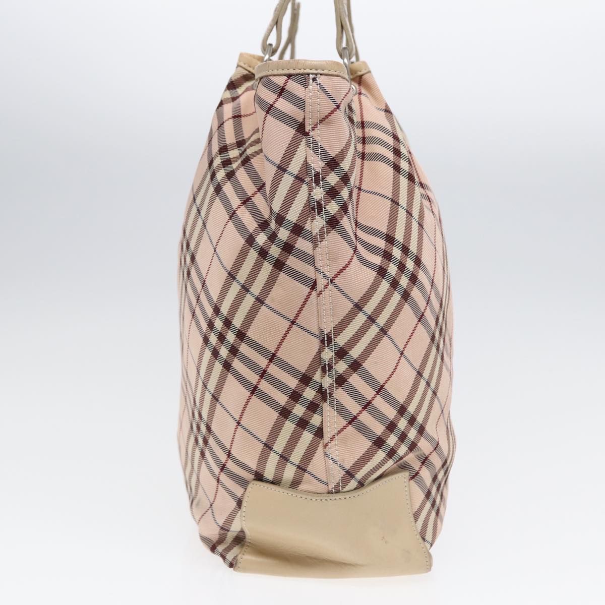 BURBERRY Nova Check Blue Label Tote Bag Nylon Beige Pink Silver Auth ti2039