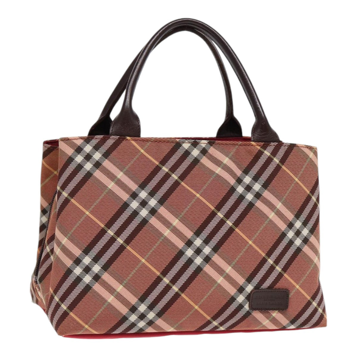 BURBERRY Nova Check Blue Label Hand Bag Nylon Brown Auth ti2040