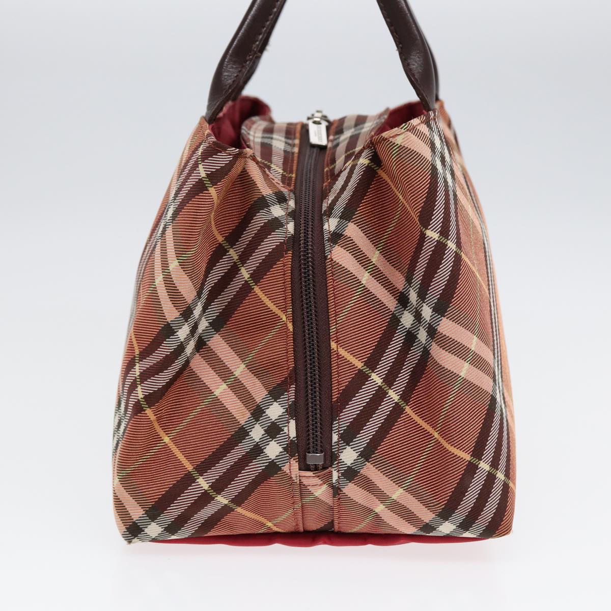 BURBERRY Nova Check Blue Label Hand Bag Nylon Brown Auth ti2040