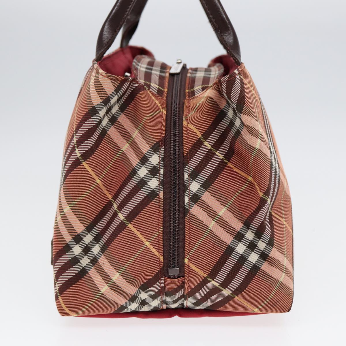 BURBERRY Nova Check Blue Label Hand Bag Nylon Brown Auth ti2040