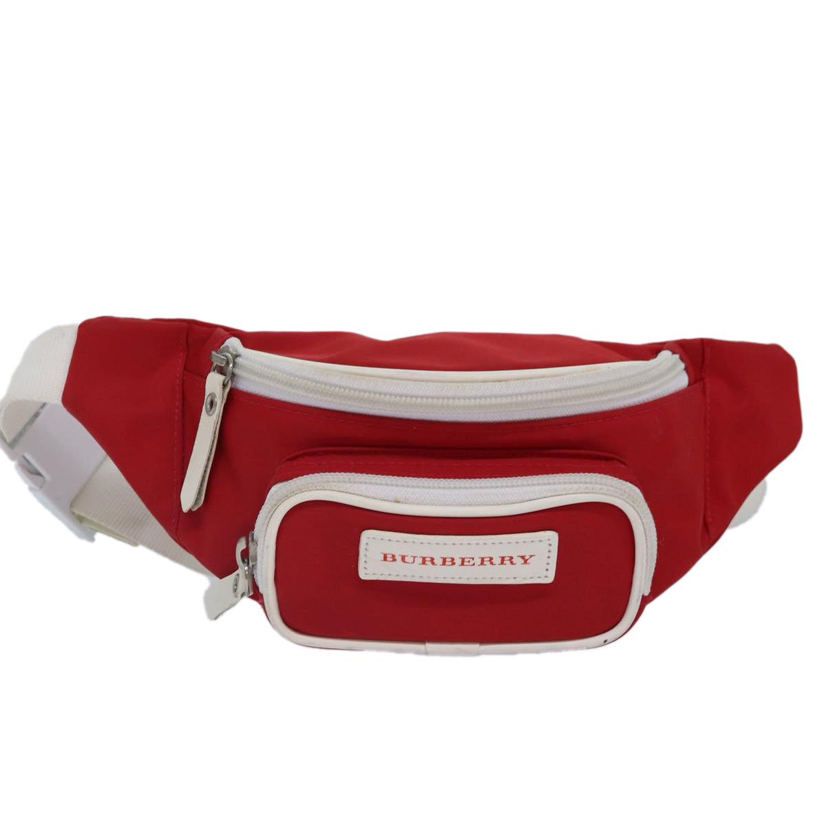 BURBERRY Waist bag Nylon Red Silver Auth ti2041