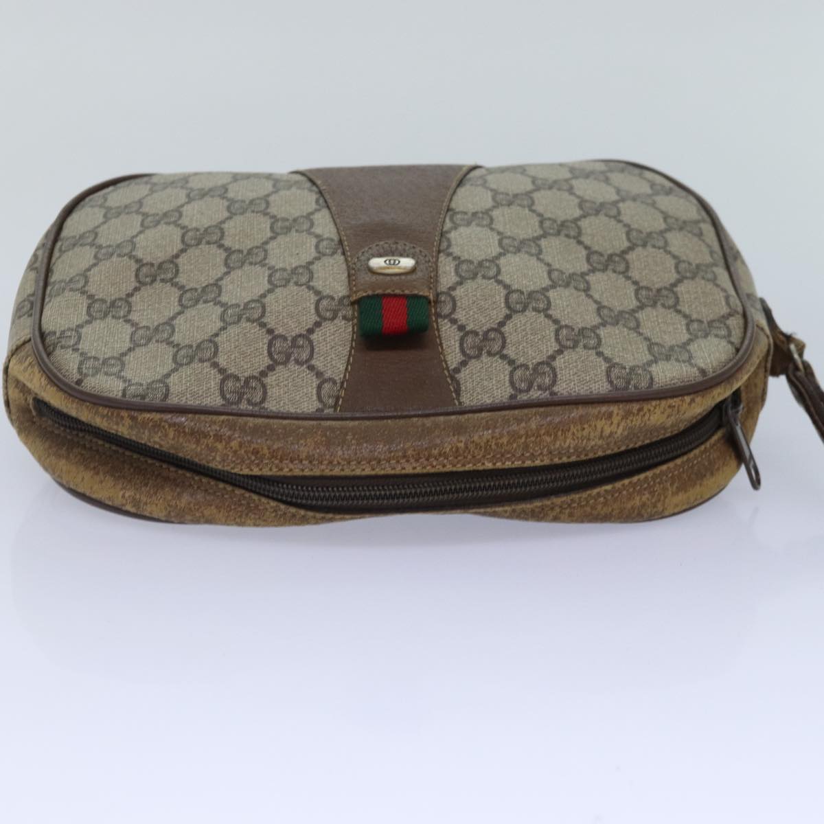 GUCCI GG Supreme Web Sherry Line Clutch Bag PVC Beige Red 89 01 034 Auth ti2044