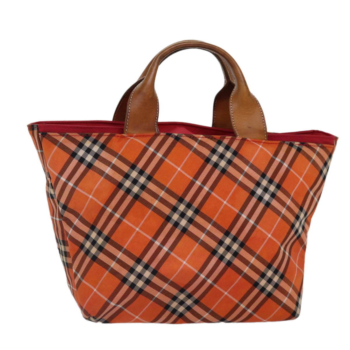 BURBERRY Nova Check Hand Bag Nylon Orange Silver Auth ti2046