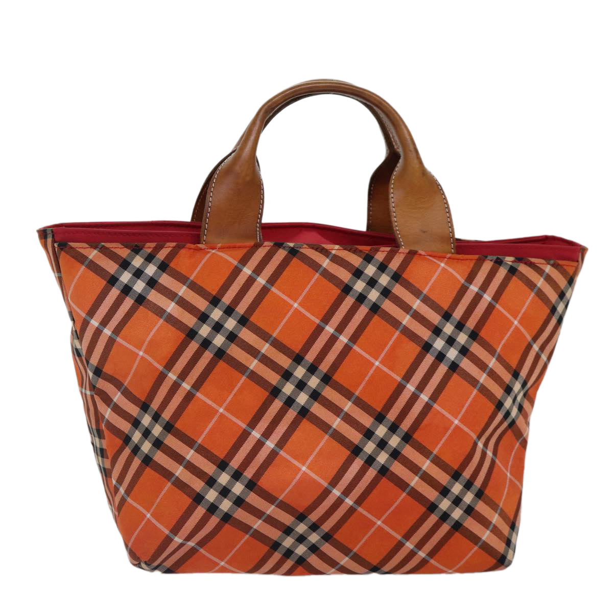 BURBERRY Nova Check Hand Bag Nylon Orange Silver Auth ti2046