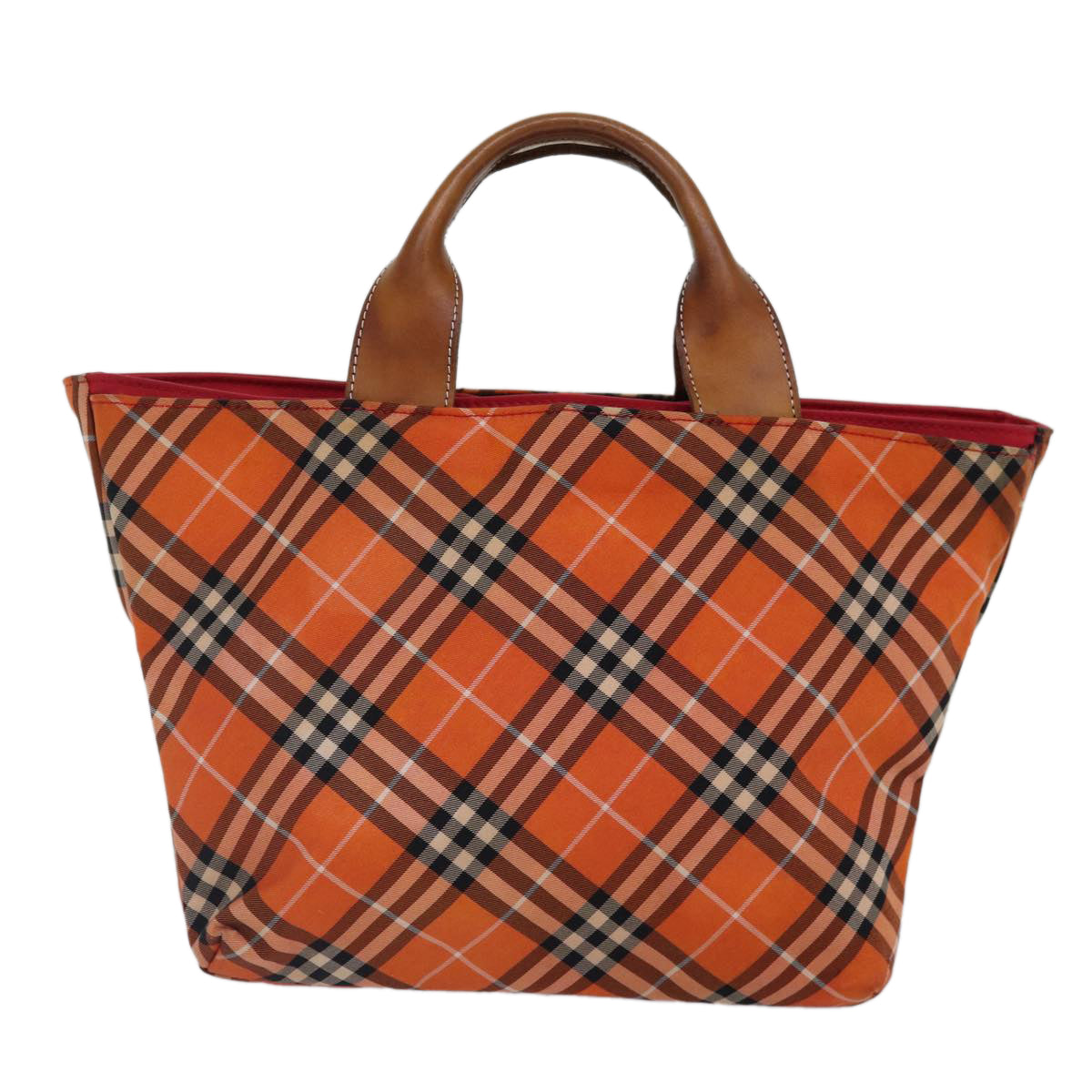 BURBERRY Nova Check Hand Bag Nylon Orange Silver Auth ti2046 - 0