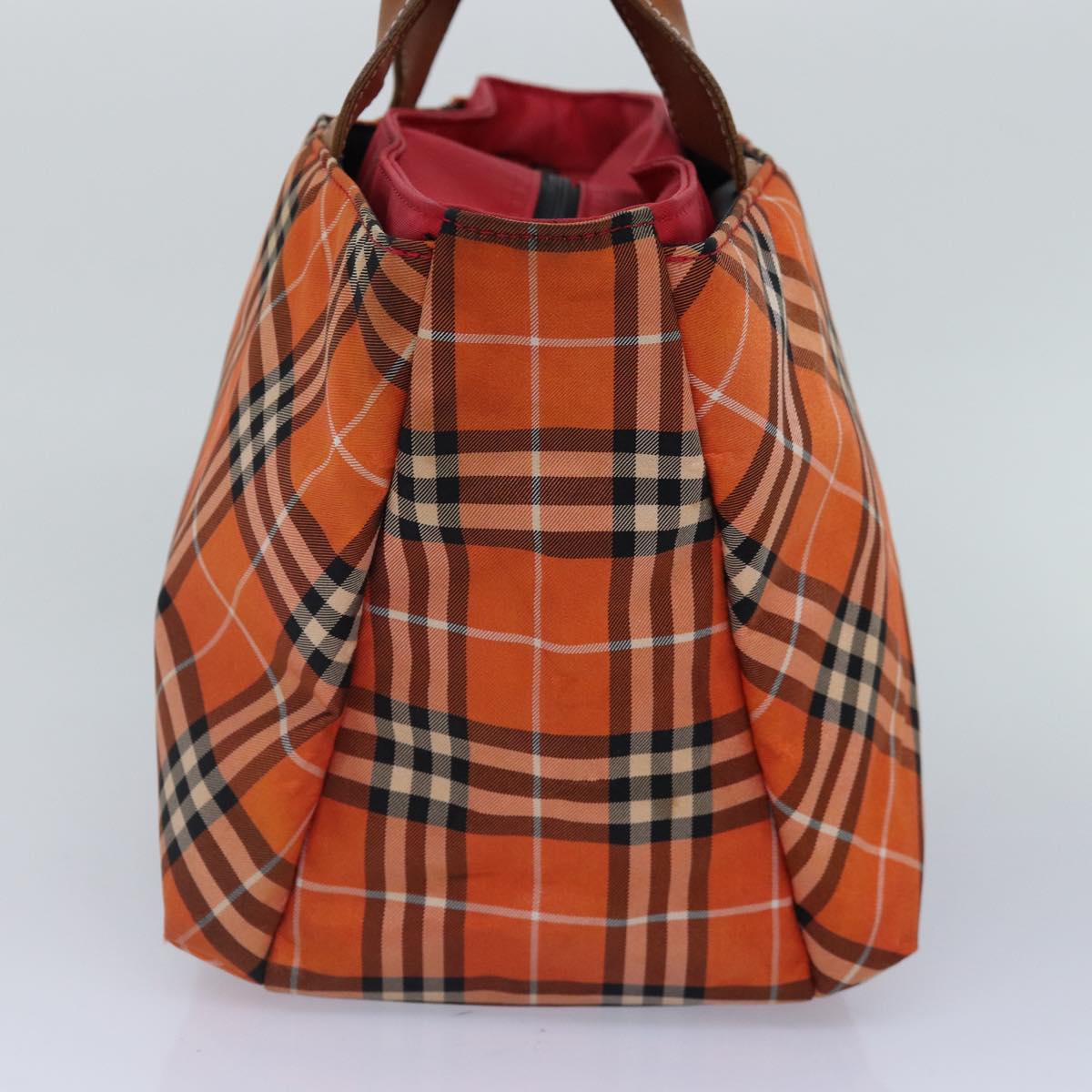 BURBERRY Nova Check Hand Bag Nylon Orange Silver Auth ti2046