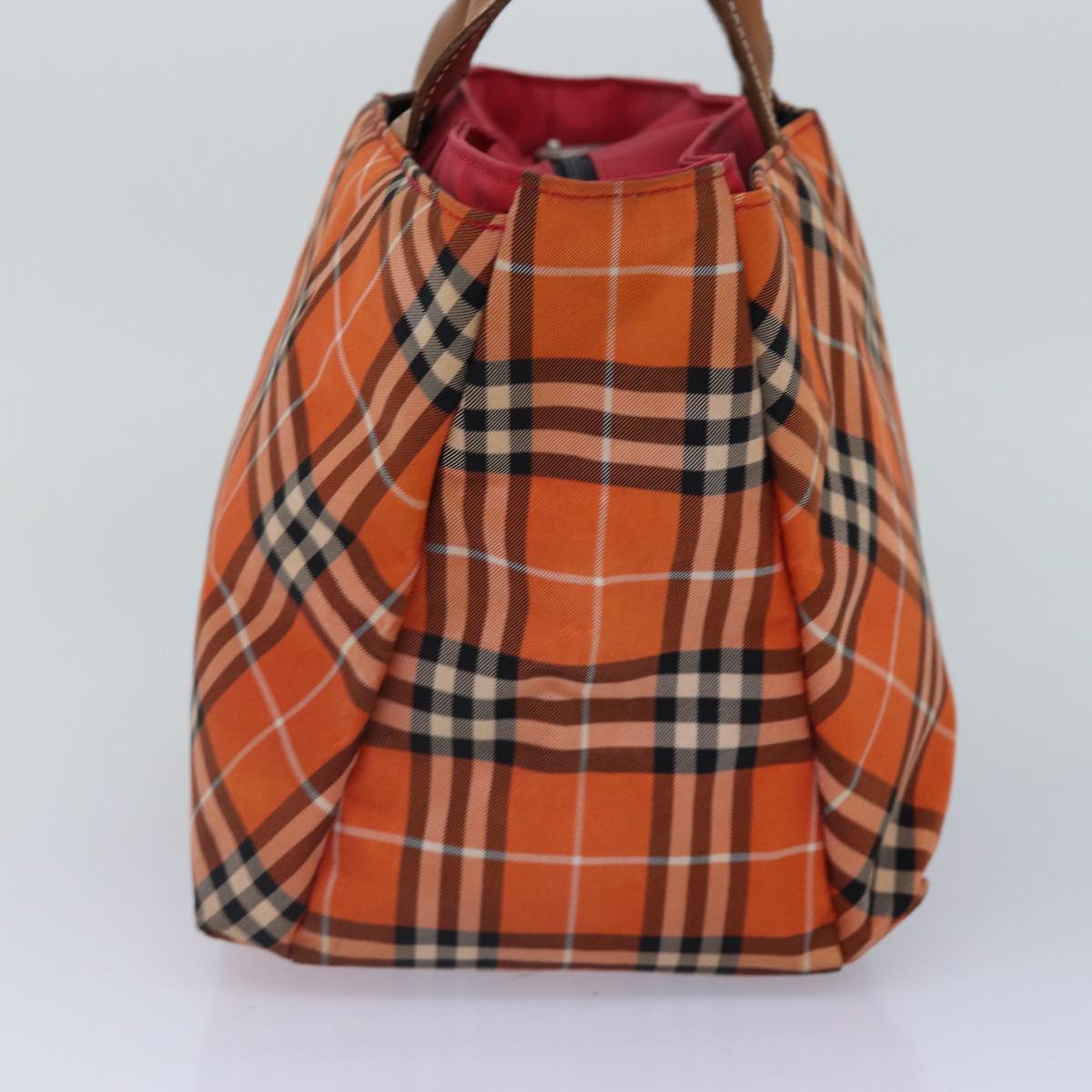 BURBERRY Nova Check Hand Bag Nylon Orange Silver Auth ti2046