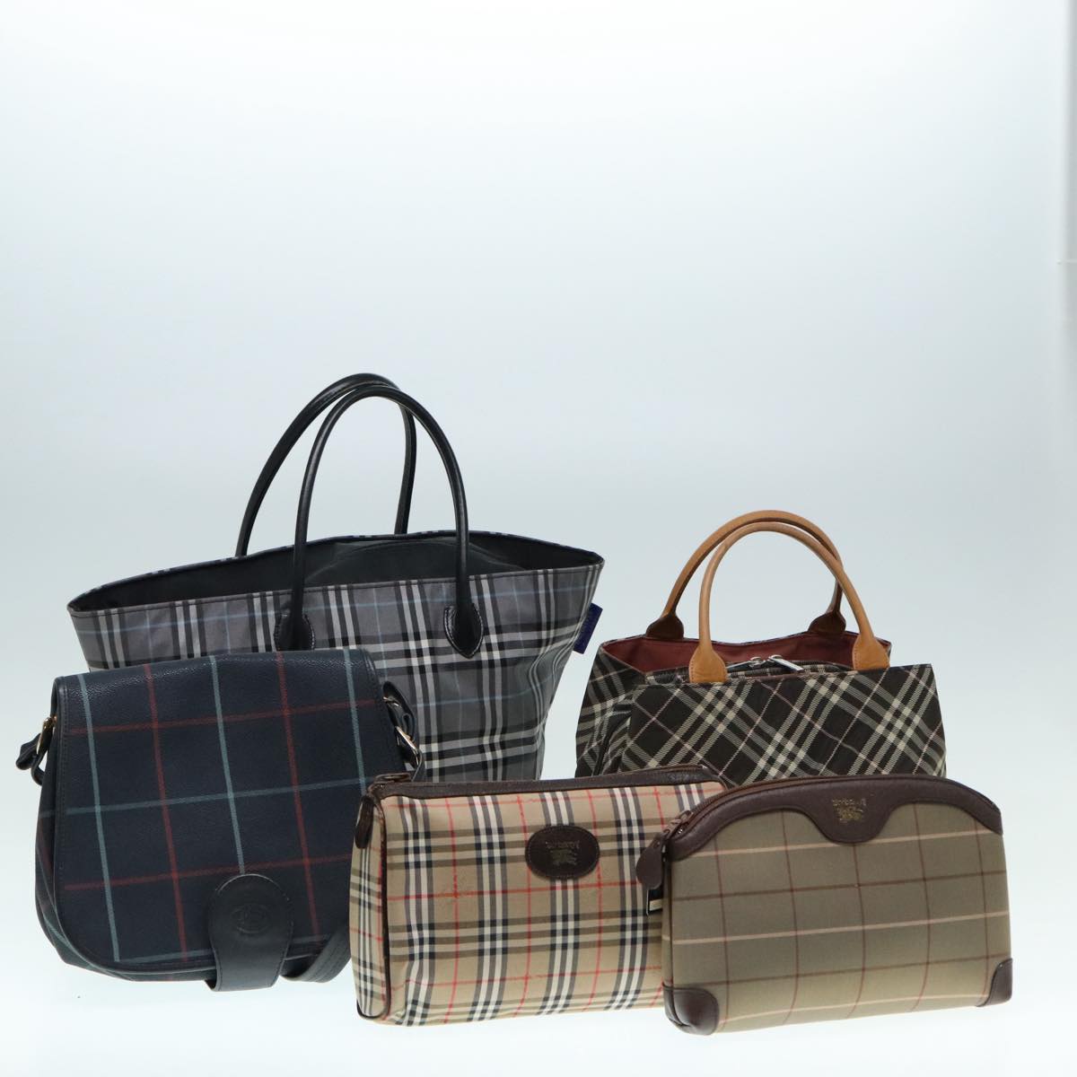 BURBERRY Blue Label Nova Check Shoulder Bag Canvas 3Set Black Beige Auth ti2057