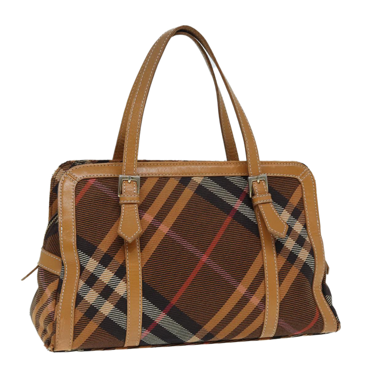 BURBERRY Nova Check Blue Label Hand Bag Canvas Brown Gold Auth ti2058