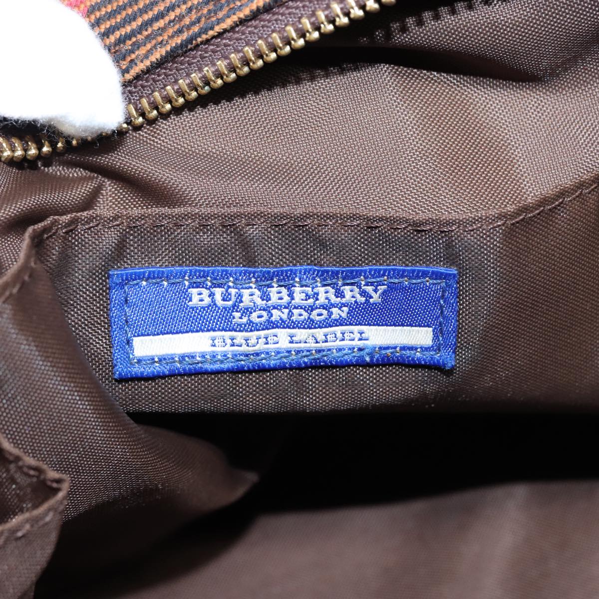 BURBERRY Nova Check Blue Label Hand Bag Canvas Brown Gold Auth ti2058