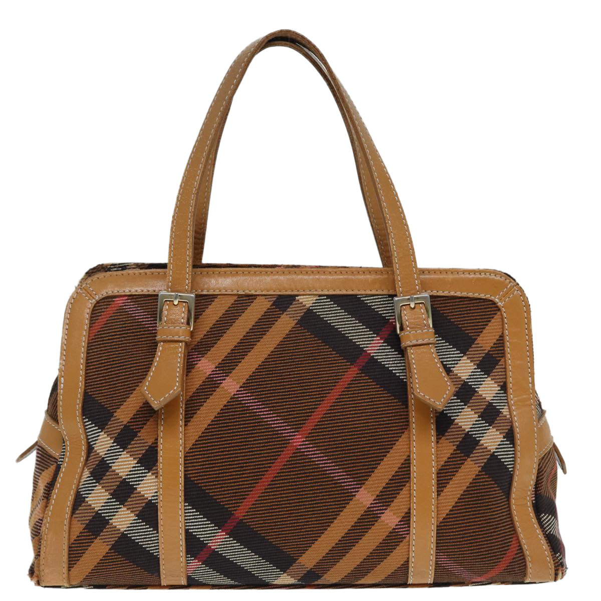 BURBERRY Nova Check Blue Label Hand Bag Canvas Brown Gold Auth ti2058