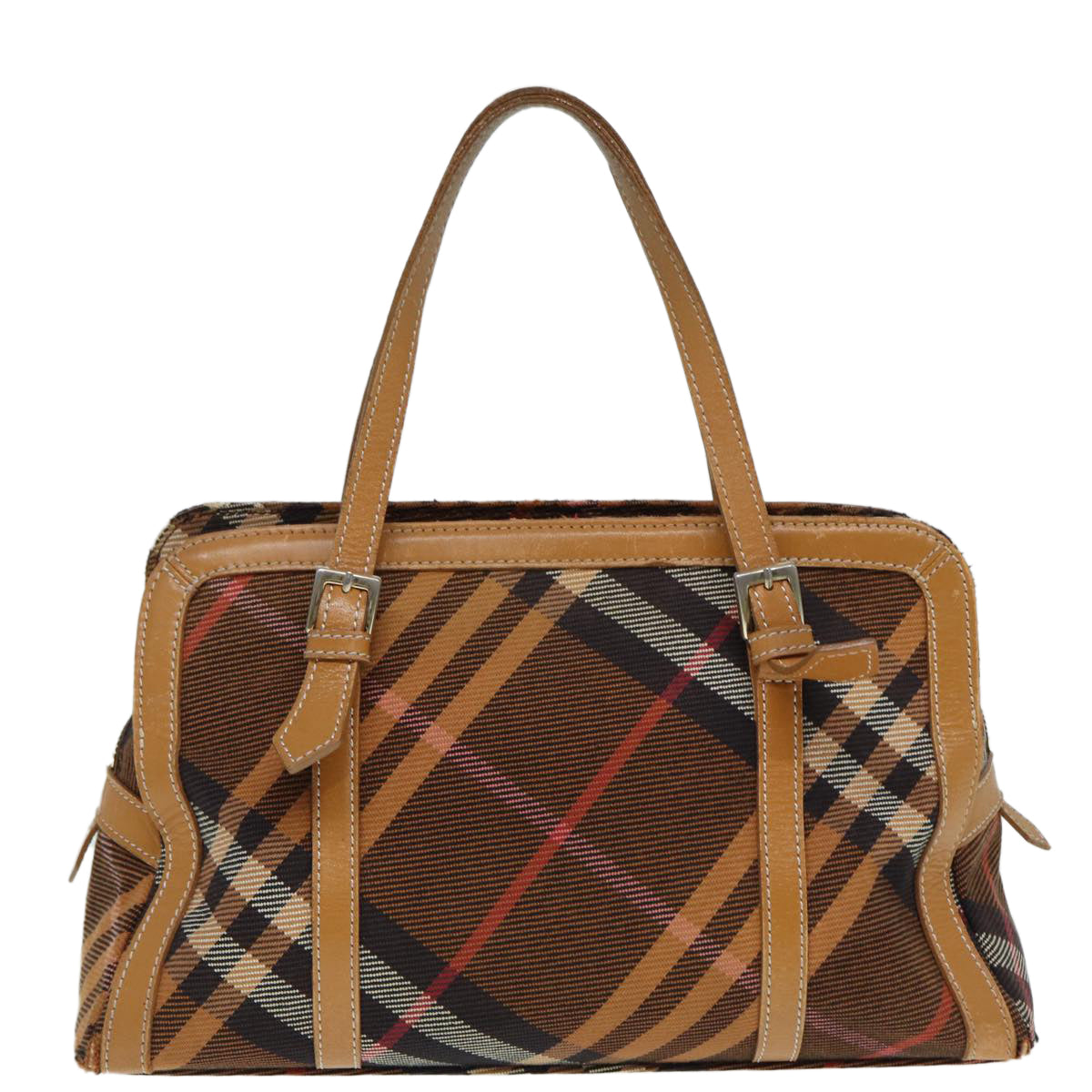 BURBERRY Nova Check Blue Label Hand Bag Canvas Brown Gold Auth ti2058 - 0