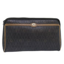 Christian Dior Honeycomb Canvas Clutch Bag PVC Leather Black Gold Auth ti2065-1