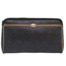 Christian Dior Honeycomb Canvas Clutch Bag PVC Leather Black Gold Auth ti2065-13