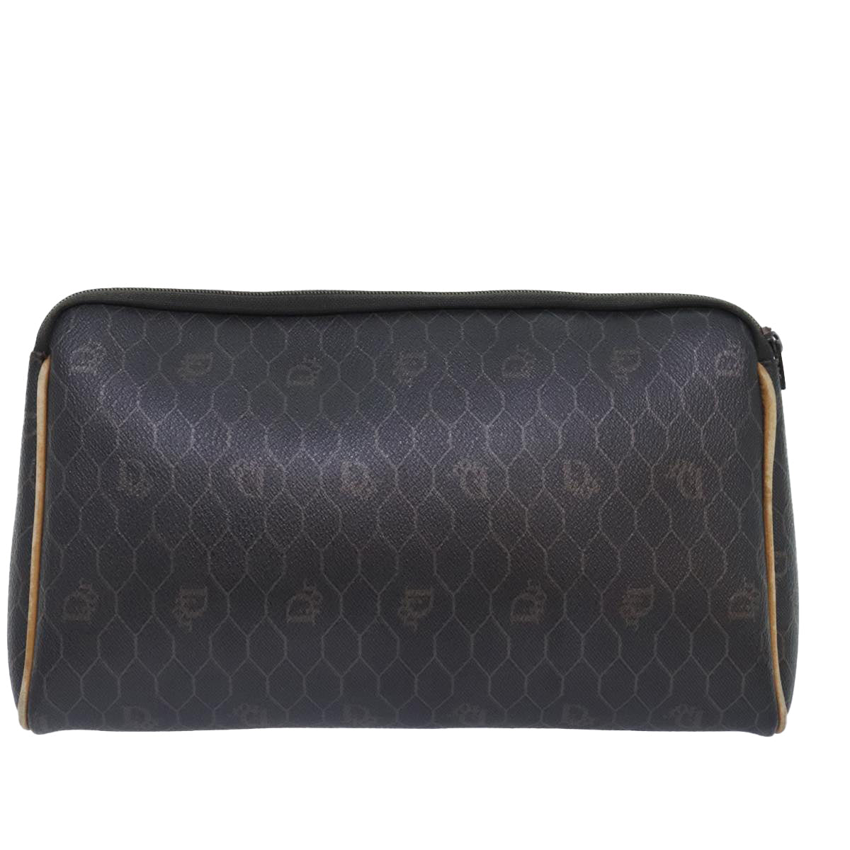 Christian Dior Honeycomb Canvas Clutch Bag PVC Leather Black Gold Auth ti2065 - 0