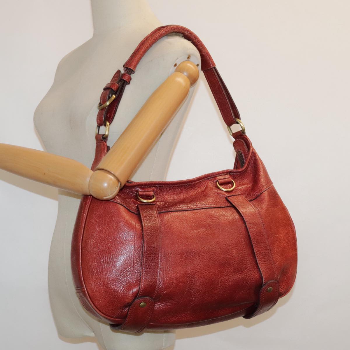 BURBERRY Shoulder Bag Leather Red Auth ti2068