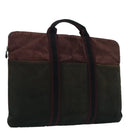 HERMES Hand Bag Canvas Wine Red Black Silver Auth ti2069-1