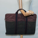 HERMES Hand Bag Canvas Wine Red Black Silver Auth ti2069-23