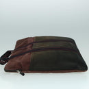 HERMES Hand Bag Canvas Wine Red Black Silver Auth ti2069-4