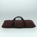 HERMES Hand Bag Canvas Wine Red Black Silver Auth ti2069-5