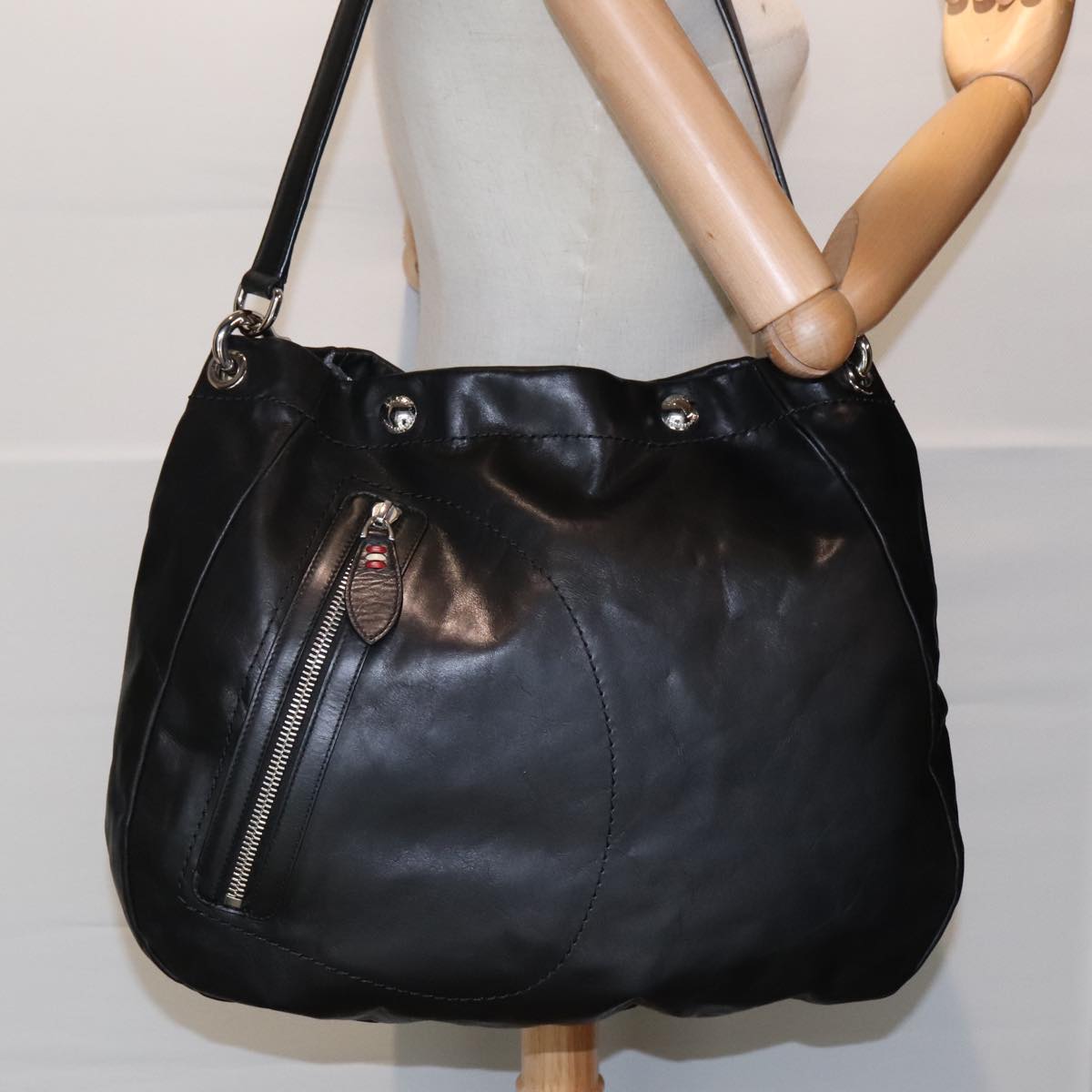 BALLY Shoulder Bag Leather 2way Black Auth ti2071