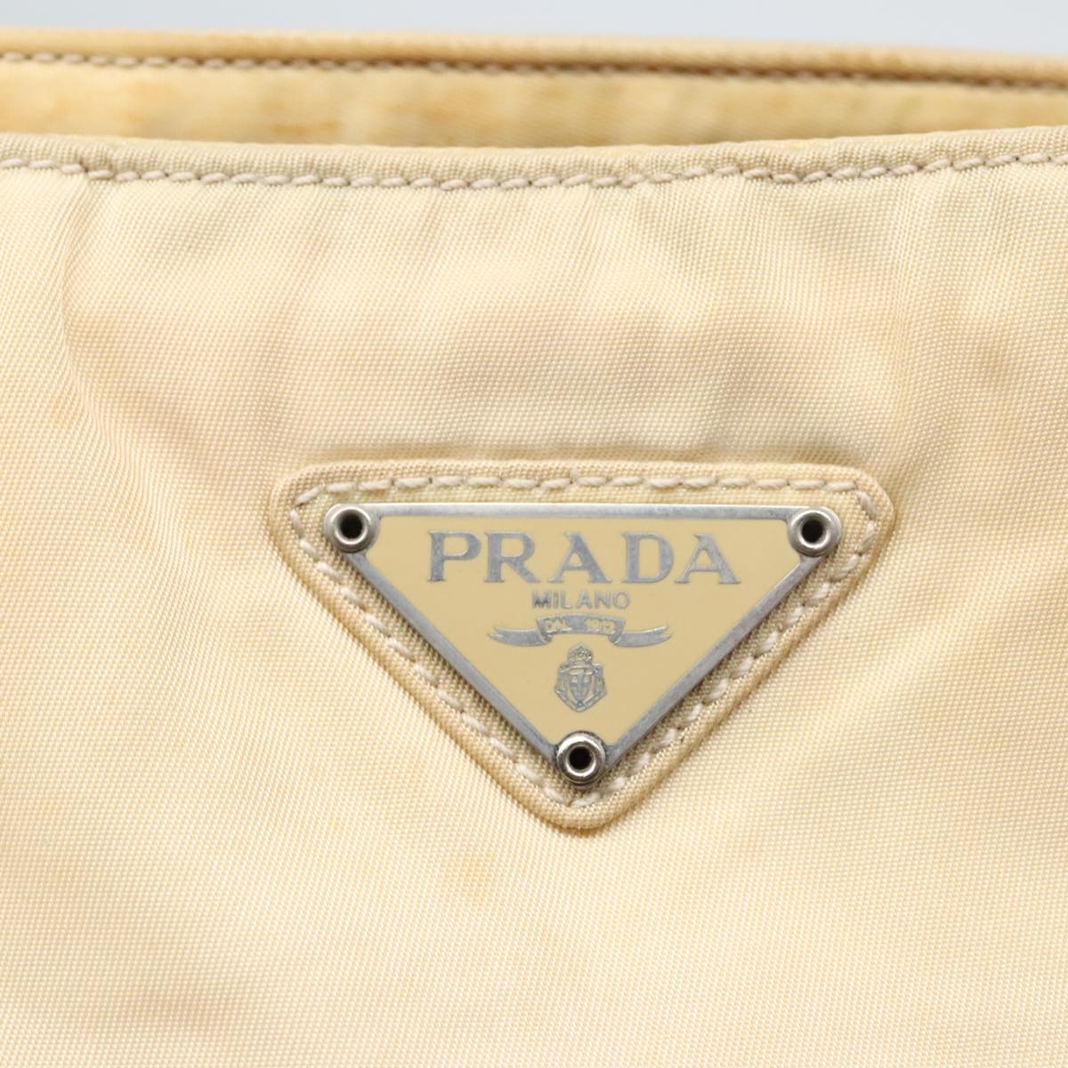 PRADA Tote Bag Nylon Beige Auth ti2077