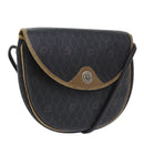 Christian Dior Honeycomb Canvas Shoulder Bag PVC Leather Black Gold Auth ti2079-1