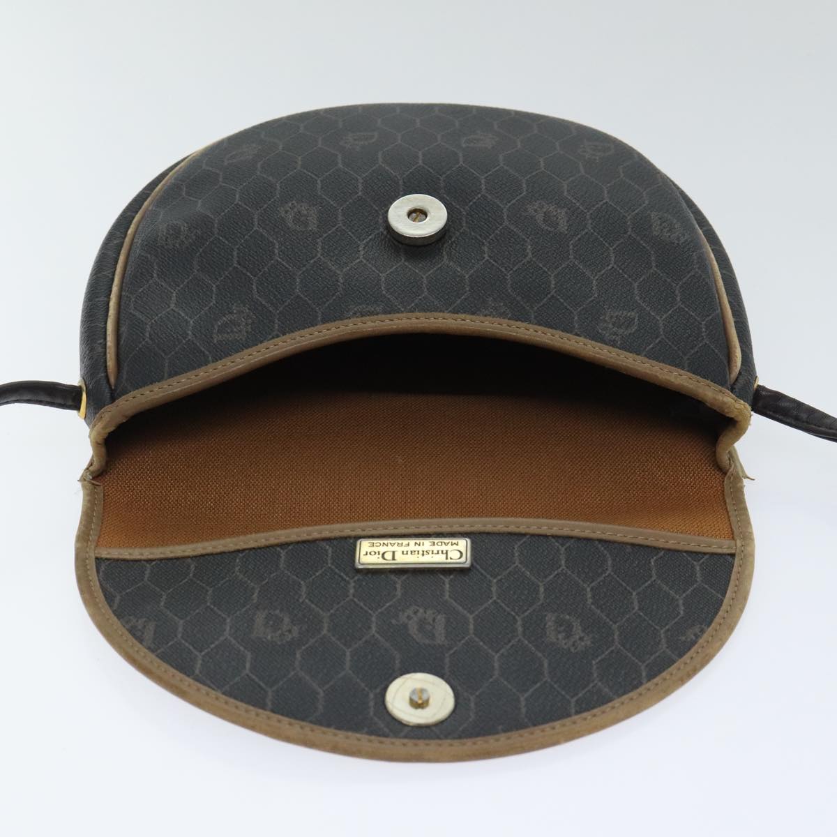 Christian Dior Honeycomb Canvas Shoulder Bag PVC Leather Black Gold Auth ti2079