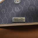 Christian Dior Honeycomb Canvas Shoulder Bag PVC Leather Black Gold Auth ti2079-18