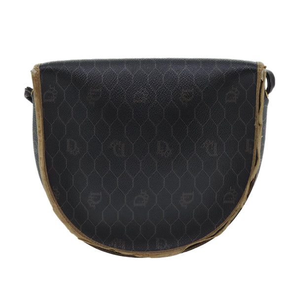 Christian Dior Honeycomb Canvas Shoulder Bag PVC Leather Black Gold Auth ti2079