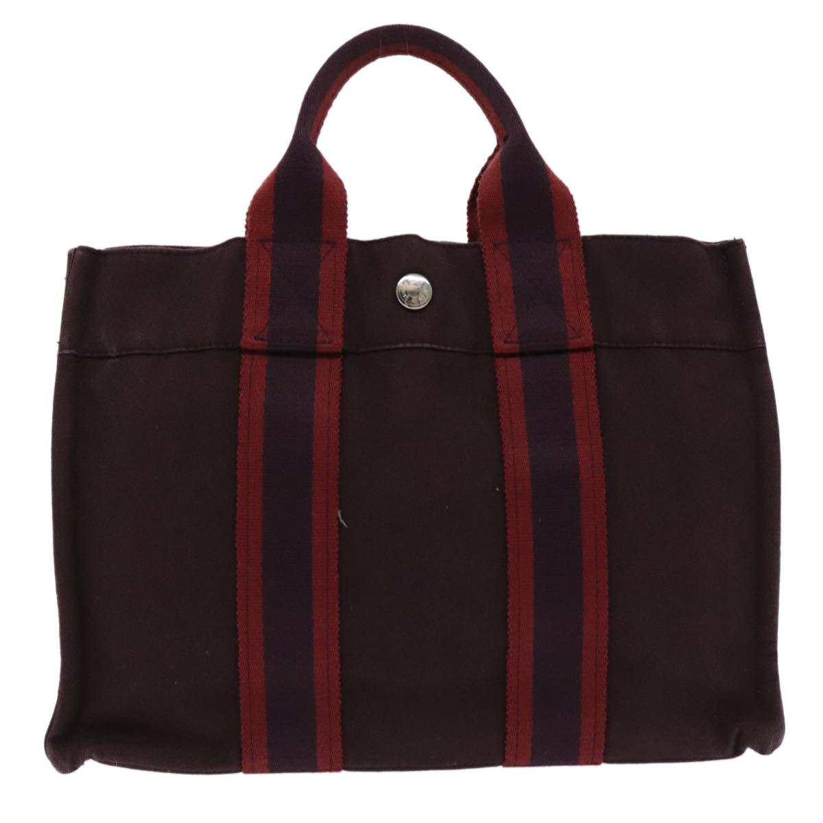 HERMES Fourre Tout PM Hand Bag Canvas Wine Red Silver Auth ti2088 - 0