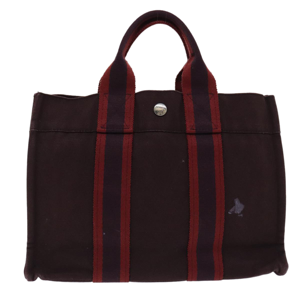 HERMES Fourre Tout PM Hand Bag Canvas Wine Red Silver Auth ti2088