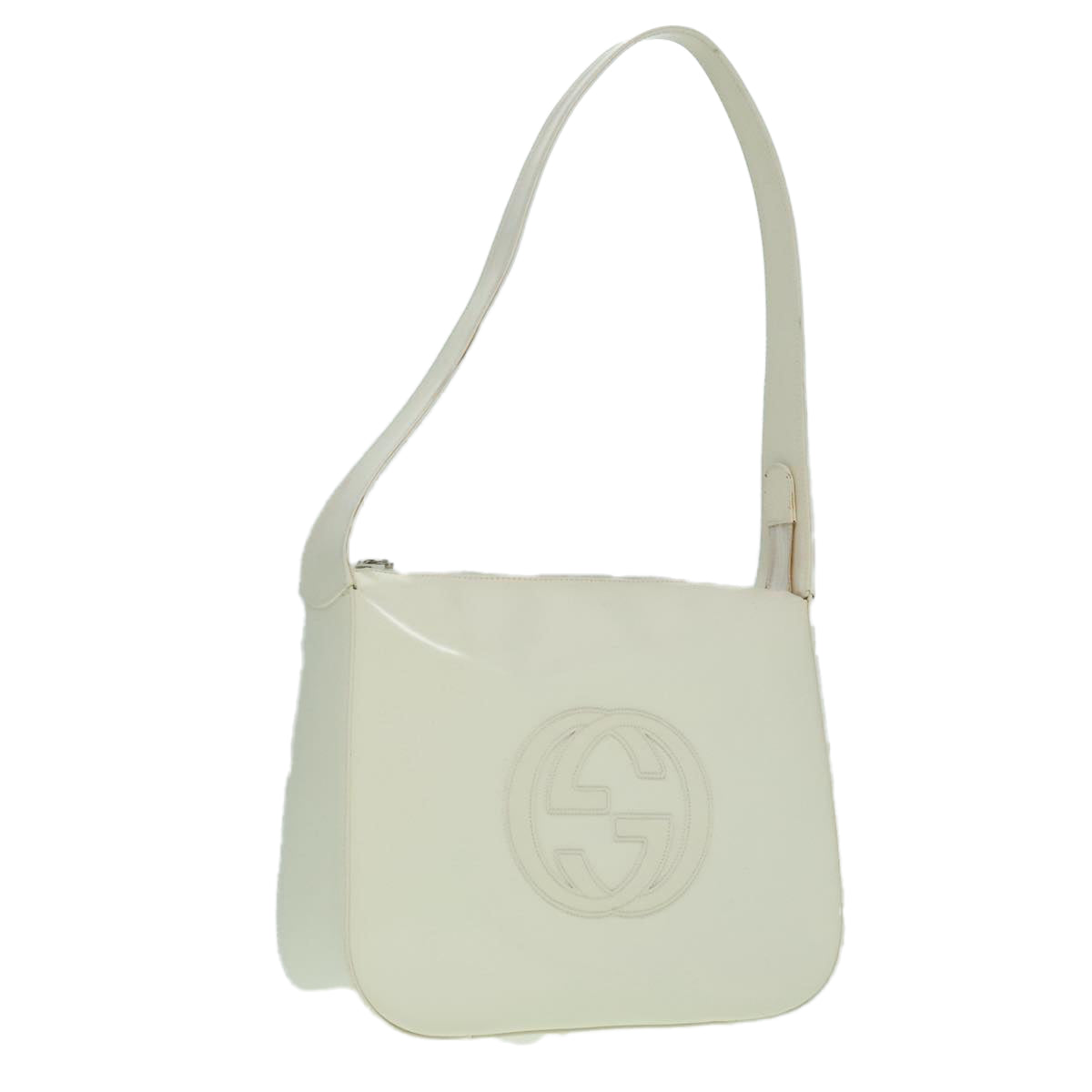 GUCCI Shoulder Bag Patent leather White Silver 001 2214 1703 Auth ti2099