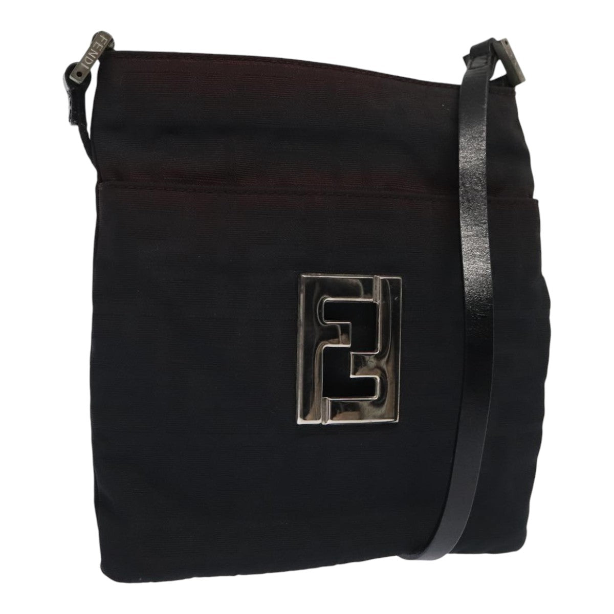 FENDI Zucca Canvas Shoulder Bag Nylon Black Auth ti2102