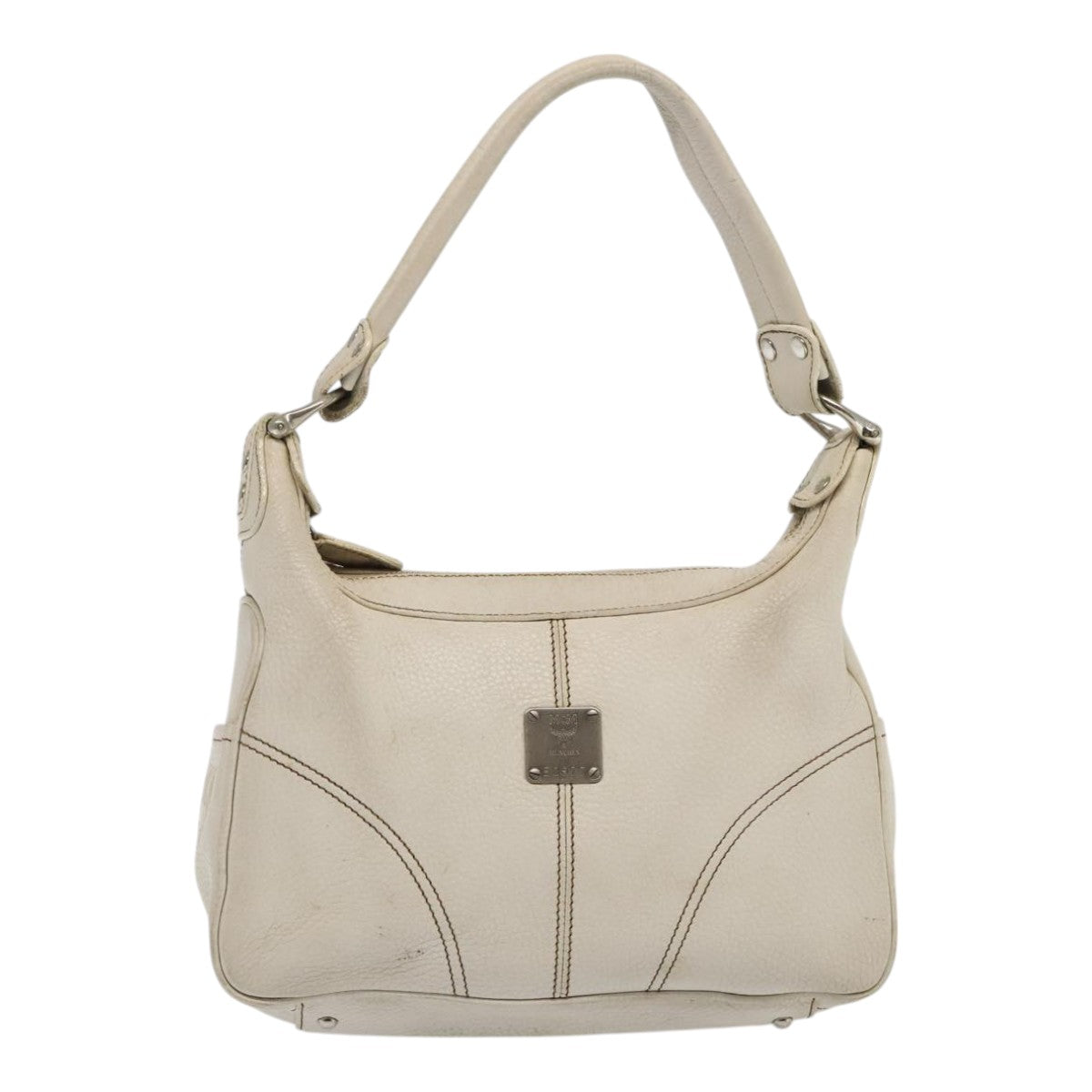 MCM Shoulder Bag Leather White Auth ti2103