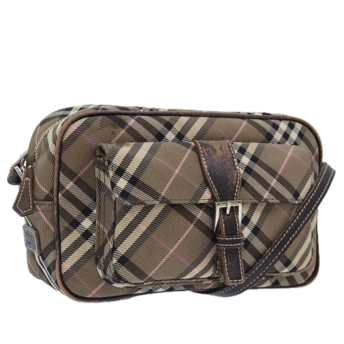 BURBERRY Nova Check Blue Label Shoulder Bag Nylon Brown Auth ti2105