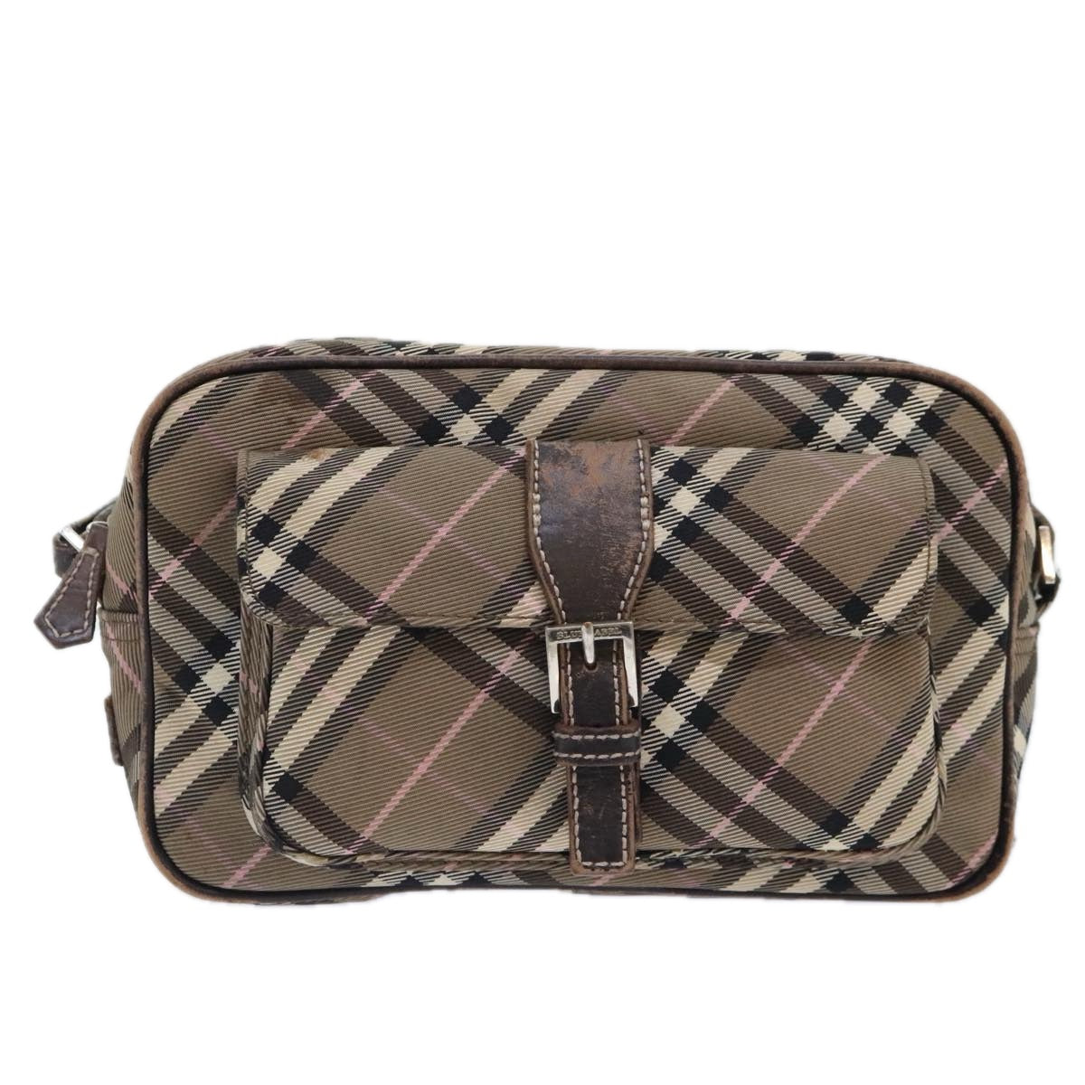 BURBERRY Nova Check Blue Label Shoulder Bag Nylon Brown Auth ti2105