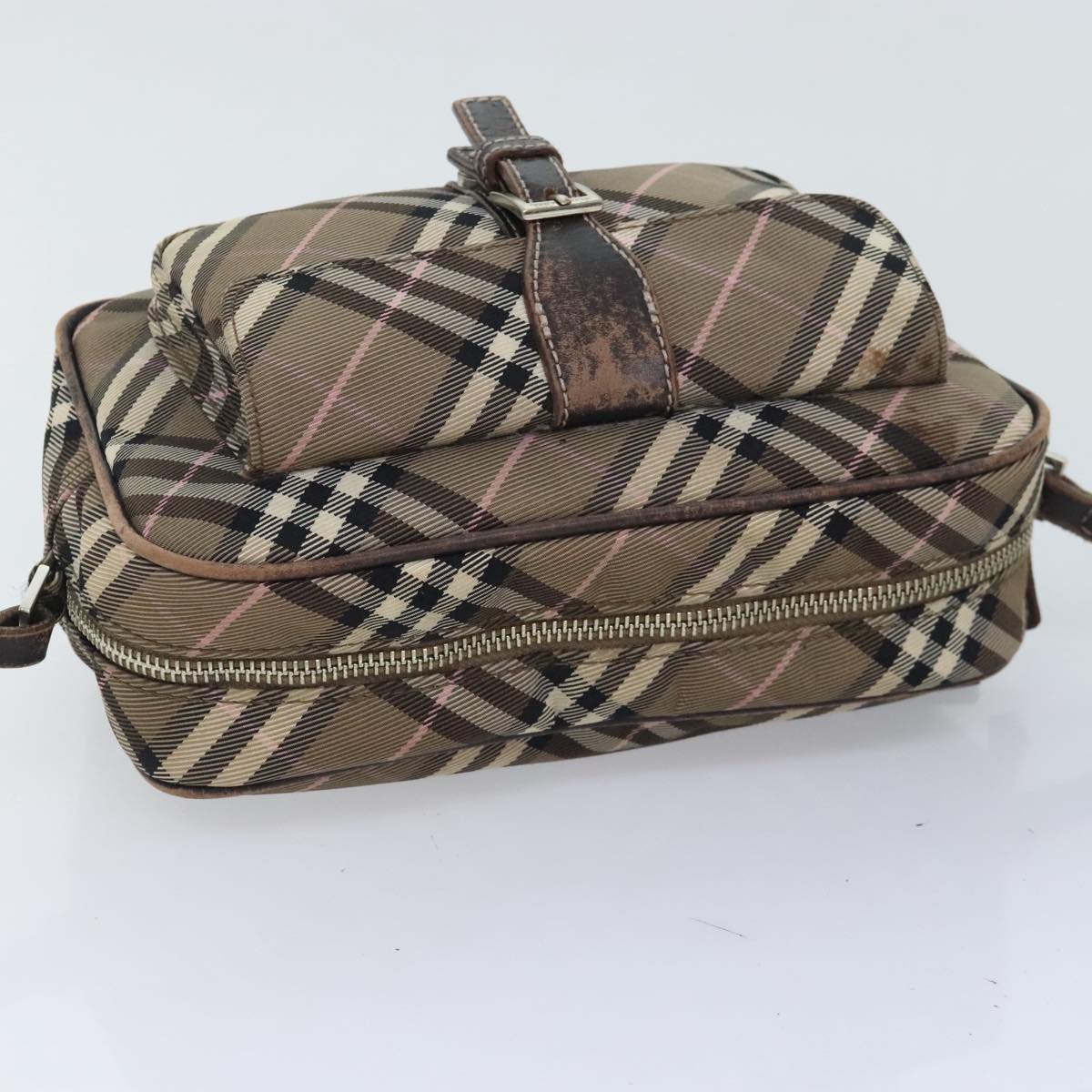 BURBERRY Nova Check Blue Label Shoulder Bag Nylon Brown Auth ti2105