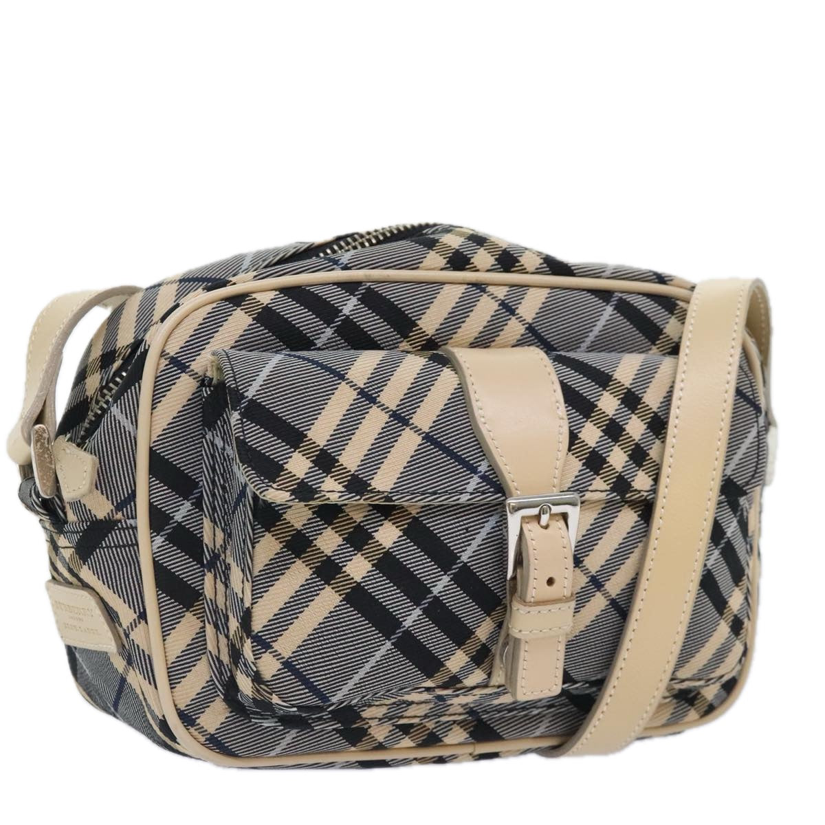 BURBERRY Nova Check Blue Label Shoulder Bag Nylon Beige Blue Auth ti2106