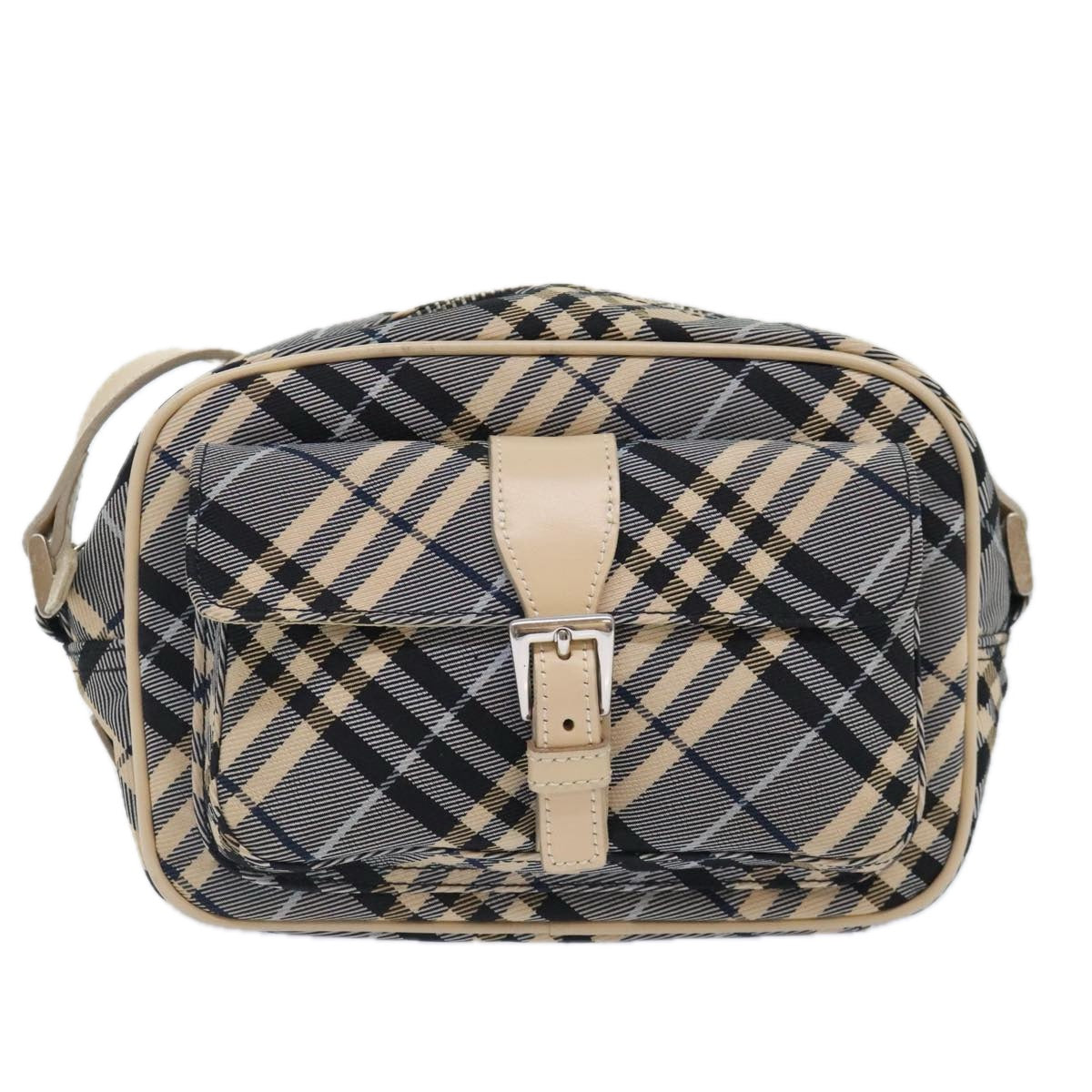 BURBERRY Nova Check Blue Label Shoulder Bag Nylon Beige Blue Auth ti2106 - 0