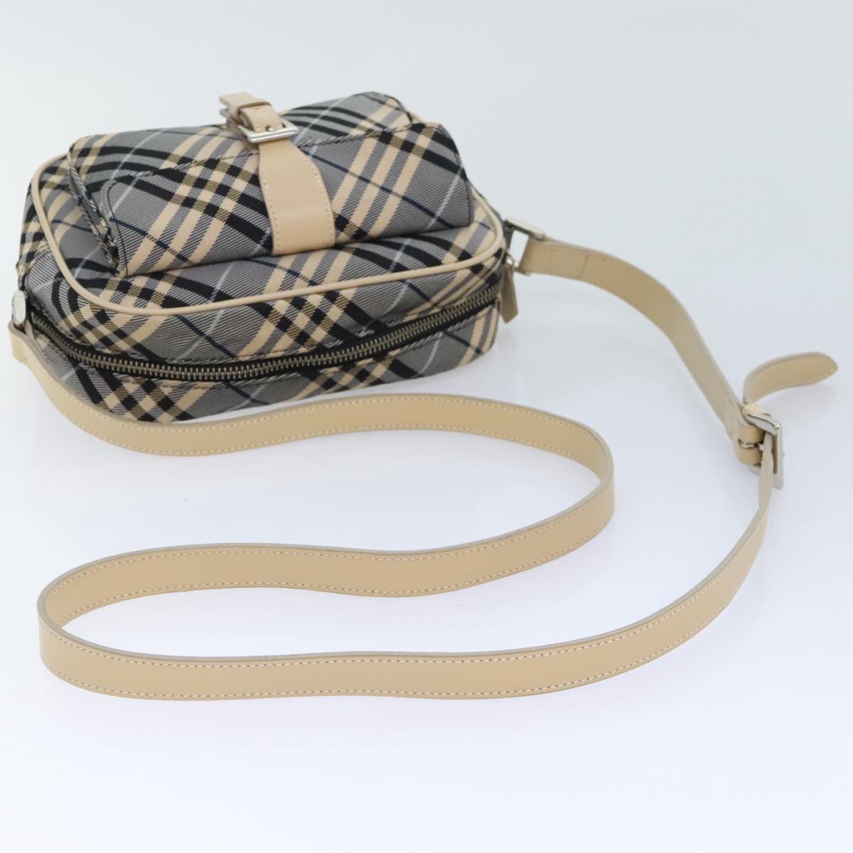 BURBERRY Nova Check Blue Label Shoulder Bag Nylon Beige Blue Auth ti2106