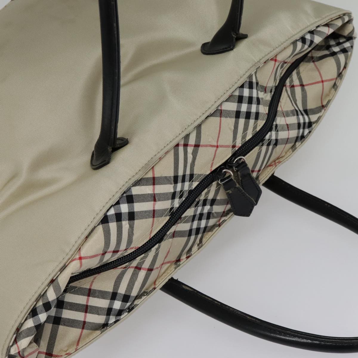 BURBERRY Nova Check Blue Label Tote Bag Nylon Beige Auth ti2108