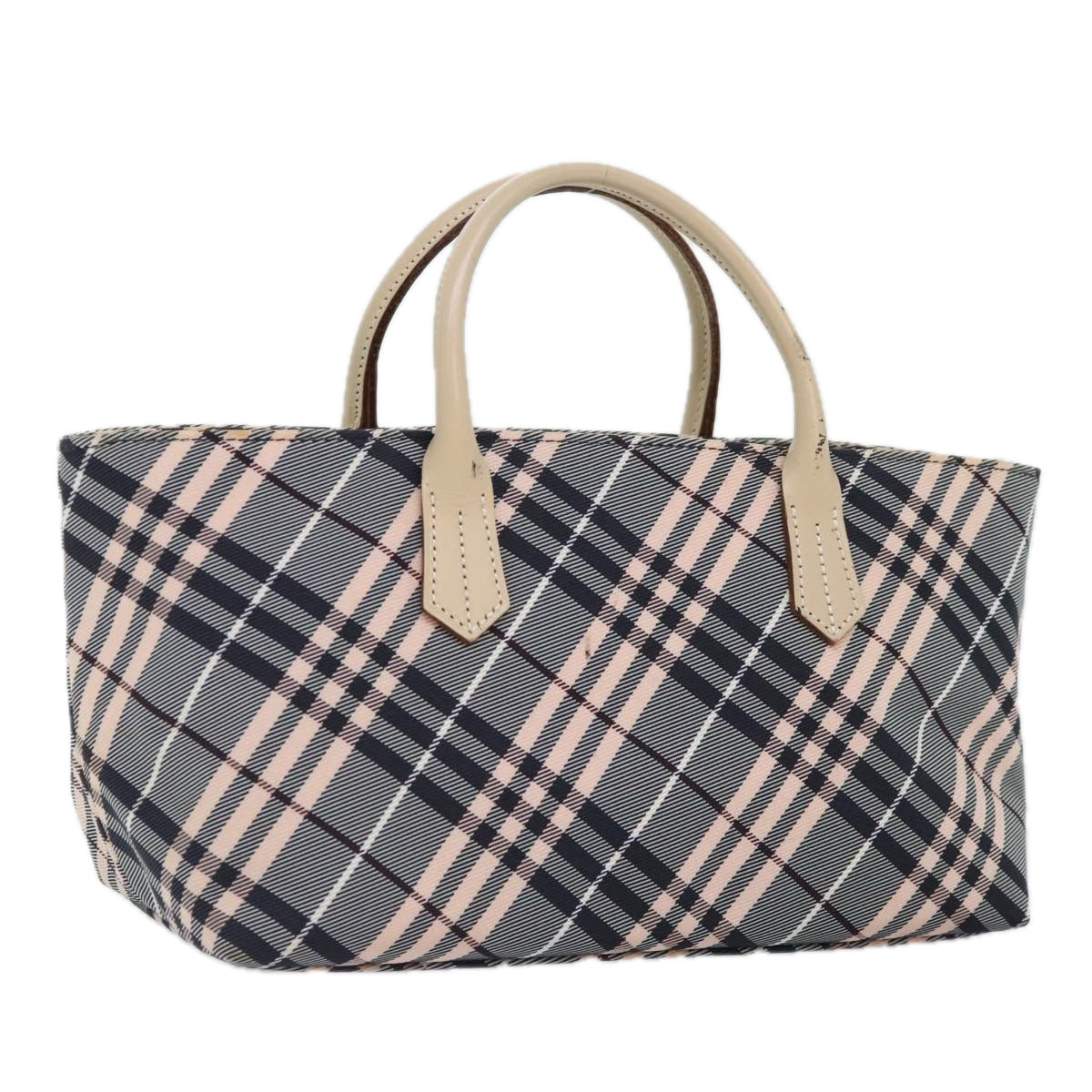 BURBERRY Nova Check Blue Label Hand Bag Nylon Gray Pink Auth ti2109