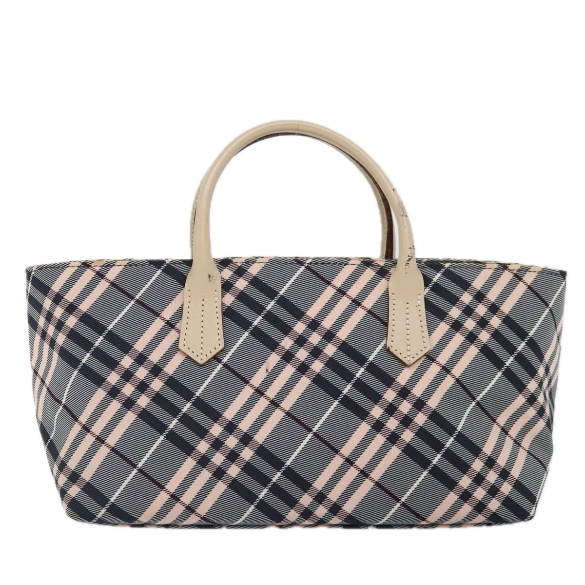 BURBERRY Nova Check Blue Label Hand Bag Nylon Gray Pink Auth ti2109