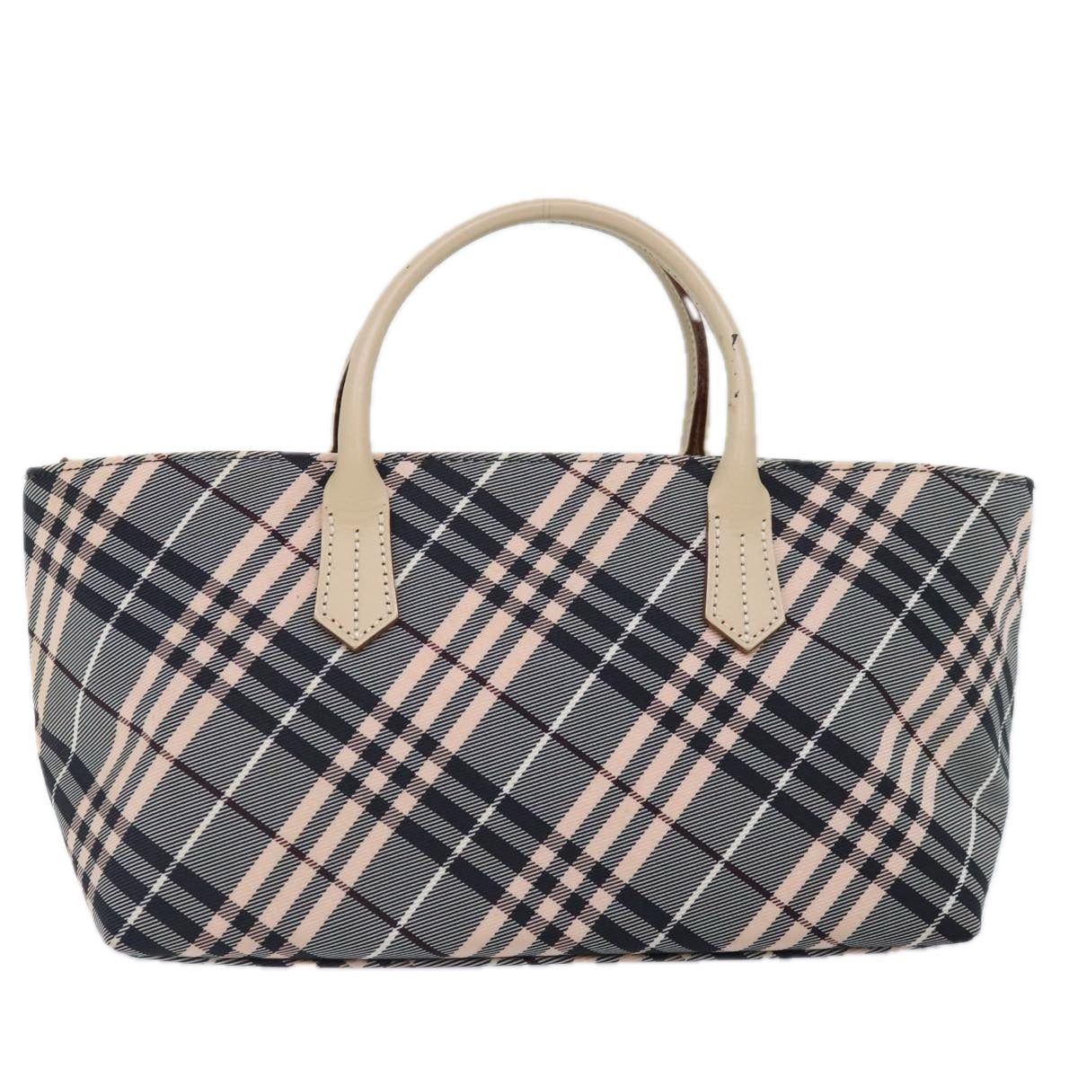 BURBERRY Nova Check Blue Label Hand Bag Nylon Gray Pink Auth ti2109 - 0