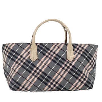 BURBERRY Nova Check Blue Label Hand Bag Nylon Gray Pink Auth ti2109 - 0