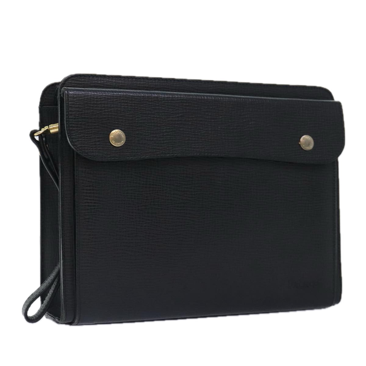 Burberrys Clutch Bag Leather Black Auth ti2112