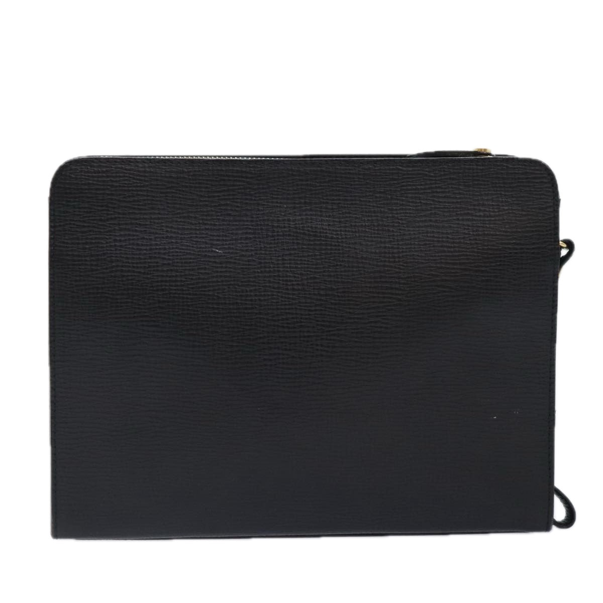 Burberrys Clutch Bag Leather Black Auth ti2112